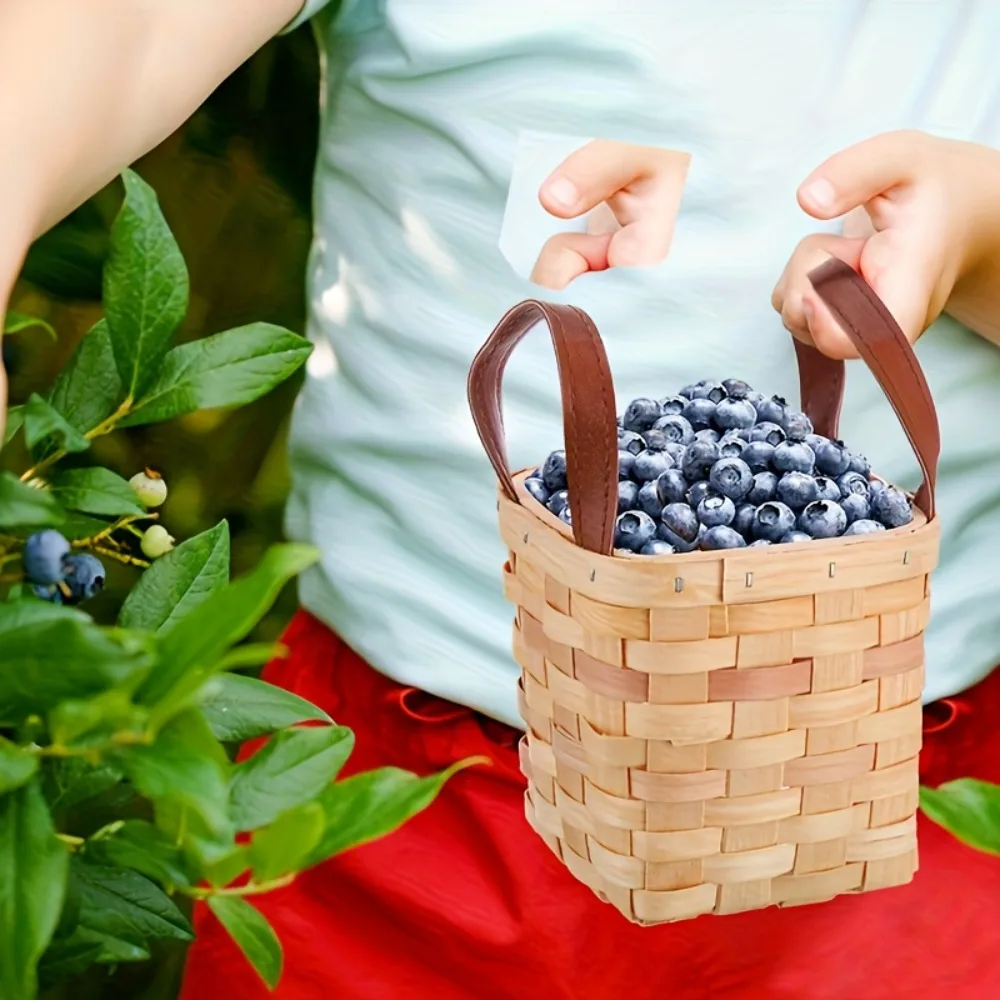 

Set of 12 Small Wooden Baskets Measuring 4.5 X 4.5 X 4 Inches, Featuring Handles. These Decorative Woven Baskets Are Perfect for Picnics And Can Be Used As Mini Wicker Storage Containers for Organizing Snacks in Your Pantry. Non-Food Direct Contact