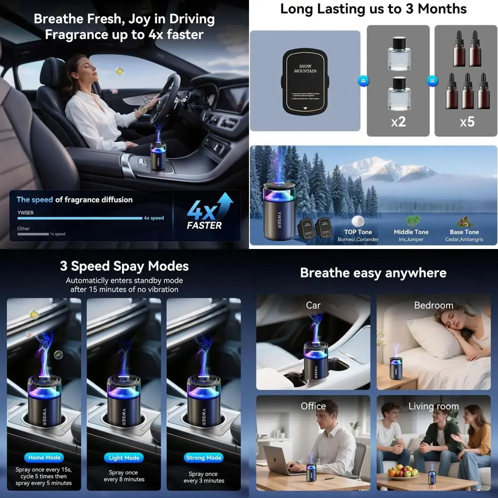 Difusor ambientador inteligente mejorado para coche, nuevo ambientador con olor a coche de larga duración, 3 modos ajustables con 8 luces ambientales, Au