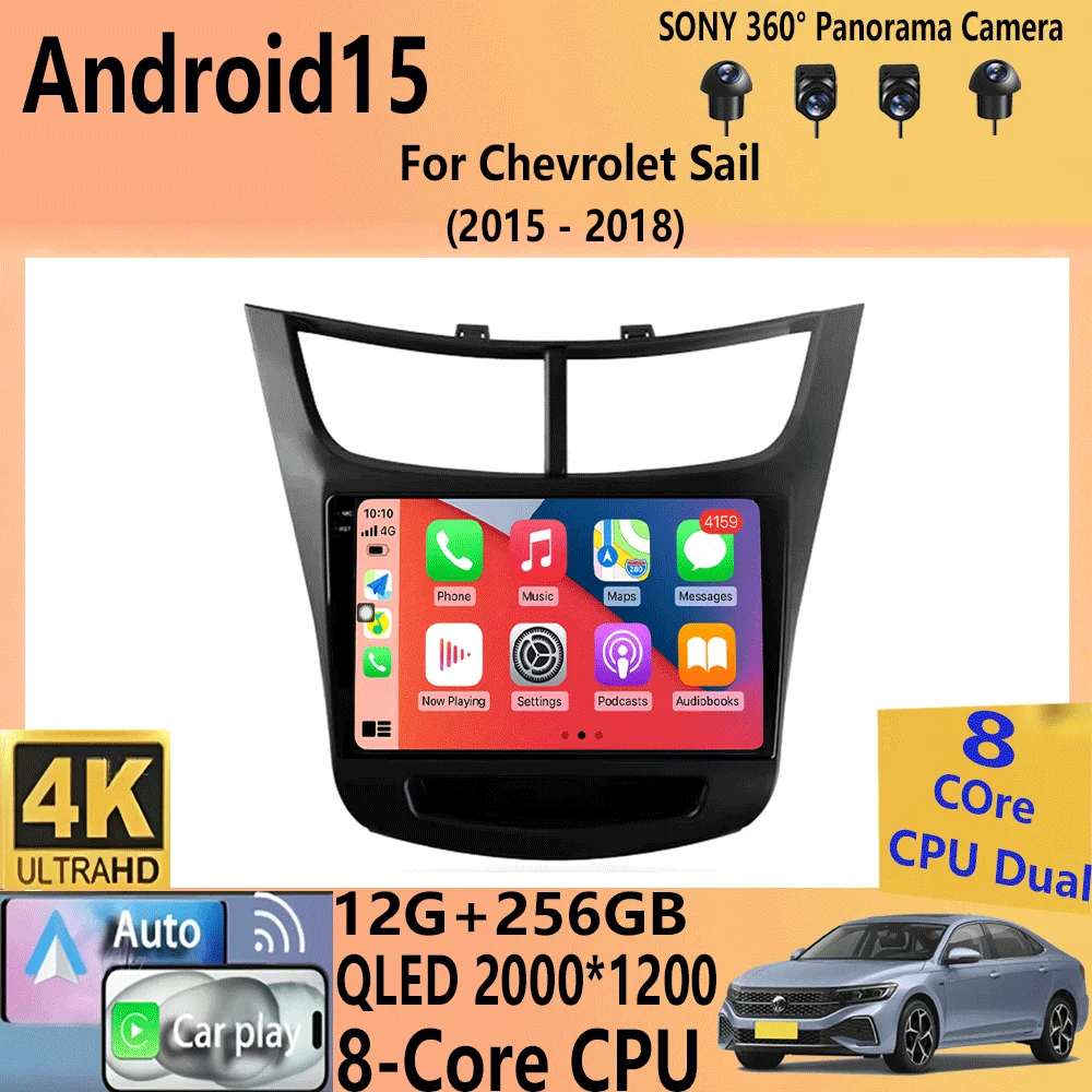 Android 15 Carplay Auto 2K Screen Multimedia Player For Chevrolet Sail 2015 - 2018 Car Radio Autoradio GPS Stereo 2din Head Unit