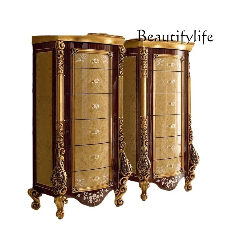 European court solid wood chest cabinet storage luxury home storage cabinet art parquet jewelry cabinet gold foil