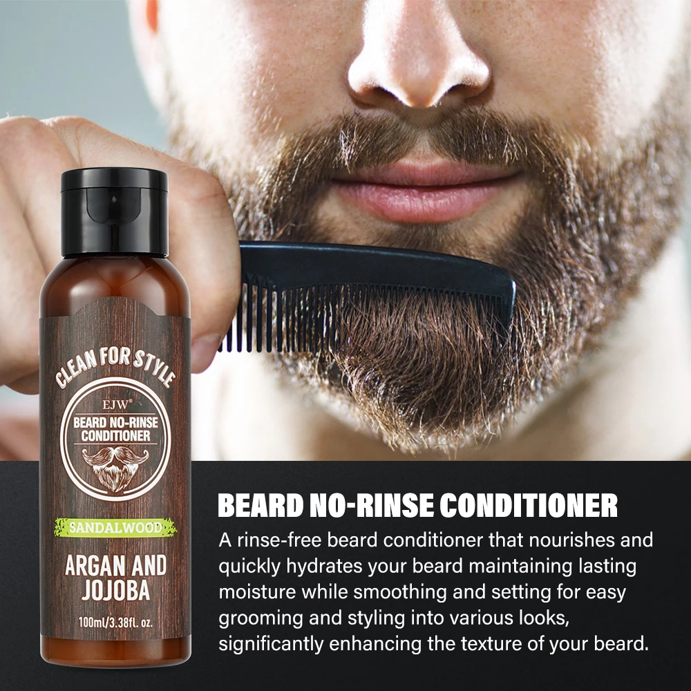 EJW Beard Care Set, Sandalwood Beard Shampoo and Beard no-rinse conditioner- Softens & Strengthens Beard, with Argan and Jojoba. view 3