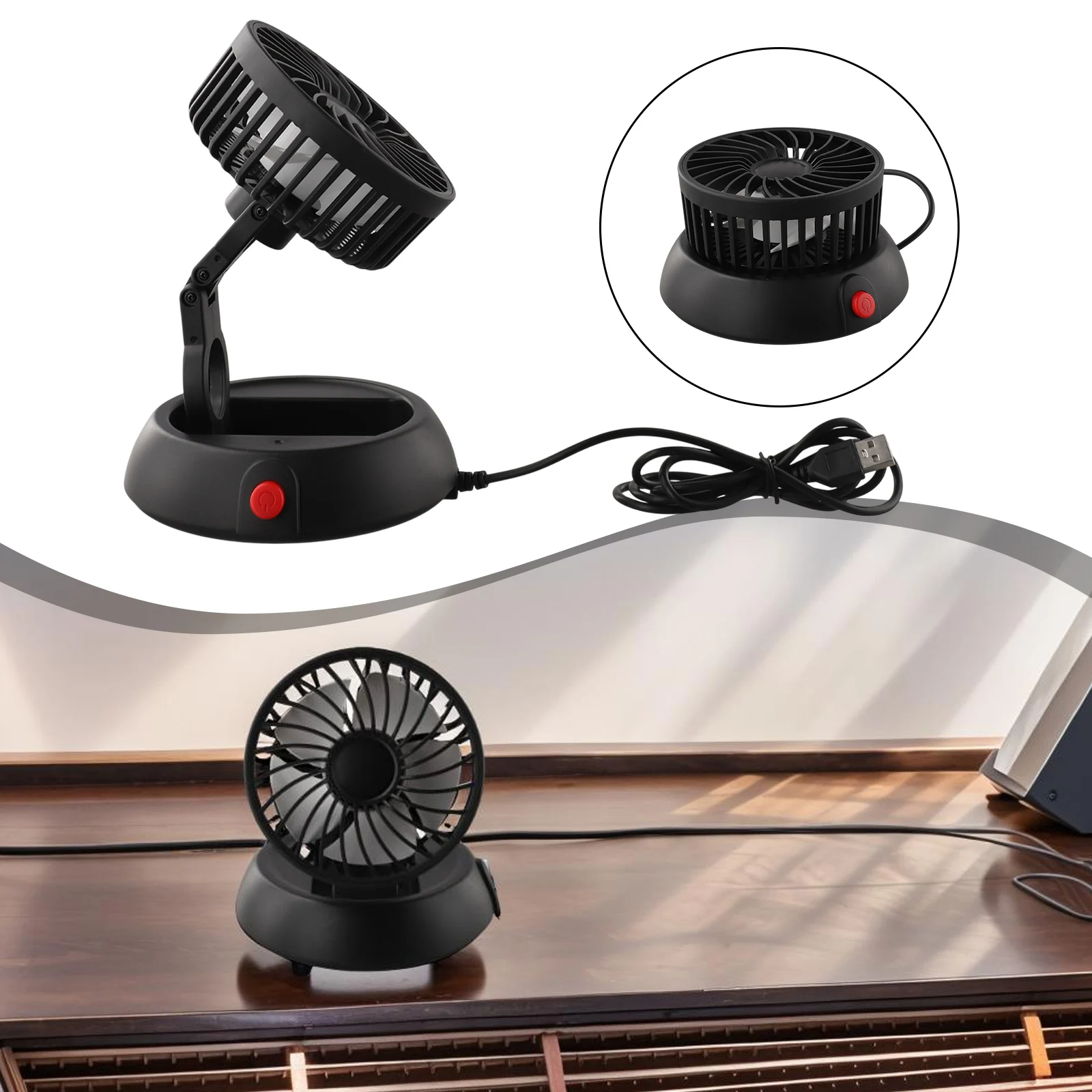 5V USB Charging 12V 24V 360 Degree Fan Lightweight Portable Car Fan Travel Cooling Device Multi-Directional Airflow