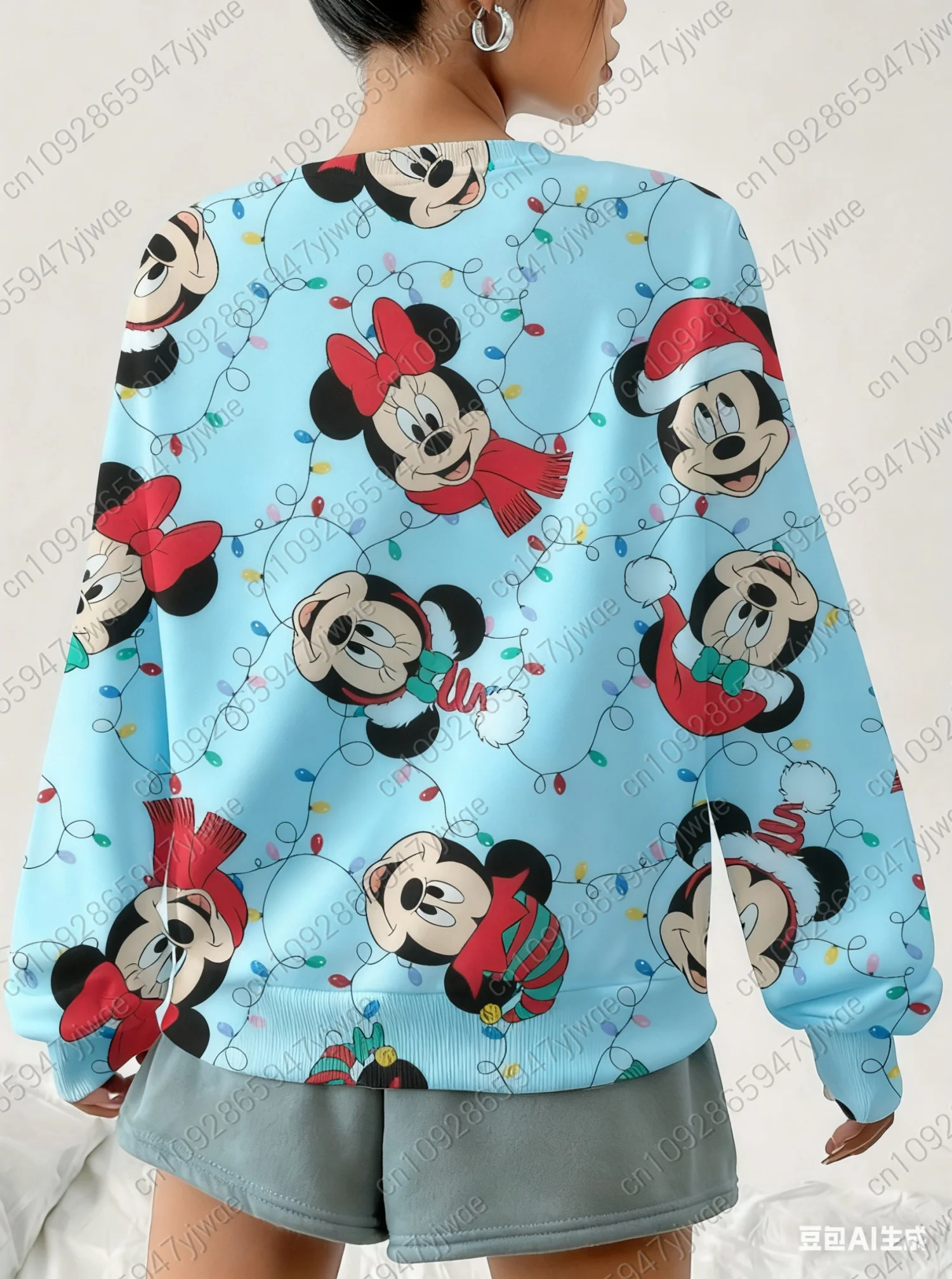 2025 winter Women Christmas Mickey Minnie Women's Round Neck Sweatshirt Hoodie Females Girl Tops Women Clothing