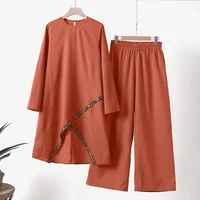 Ensemble musulman Eid pour femmes, chemisiers solides, pantalons à jambes larges, Ramadan marocain, deux pièces, Kaftan de dubaï, ample et modeste 6