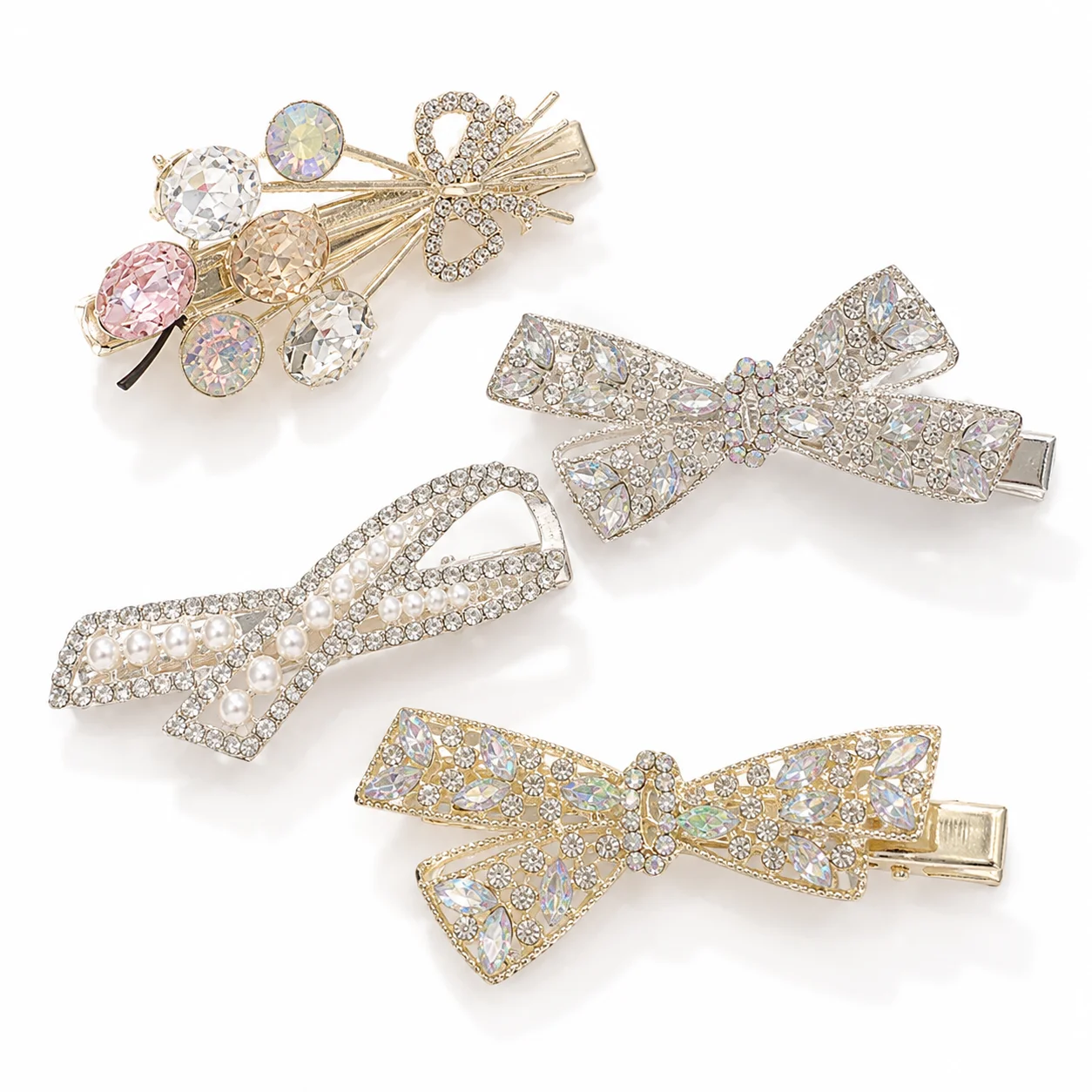 5-Piece Hair Clip Set, Rhinestone Pearl Bow Barrettes, Elegant Crystal Hair Accessories for Women and Girls