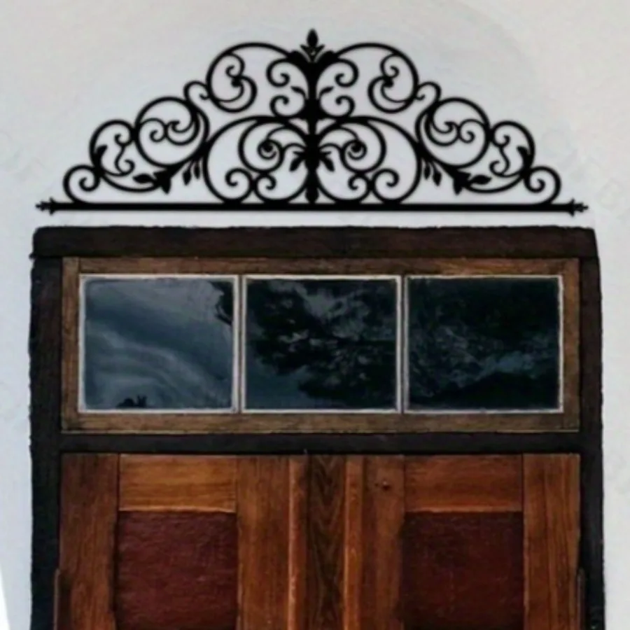 Art Deco Iris Scroll Arte de pared de metal - Decoración colgante con temática floral para dormitorio, boda y ambiente interior navideño