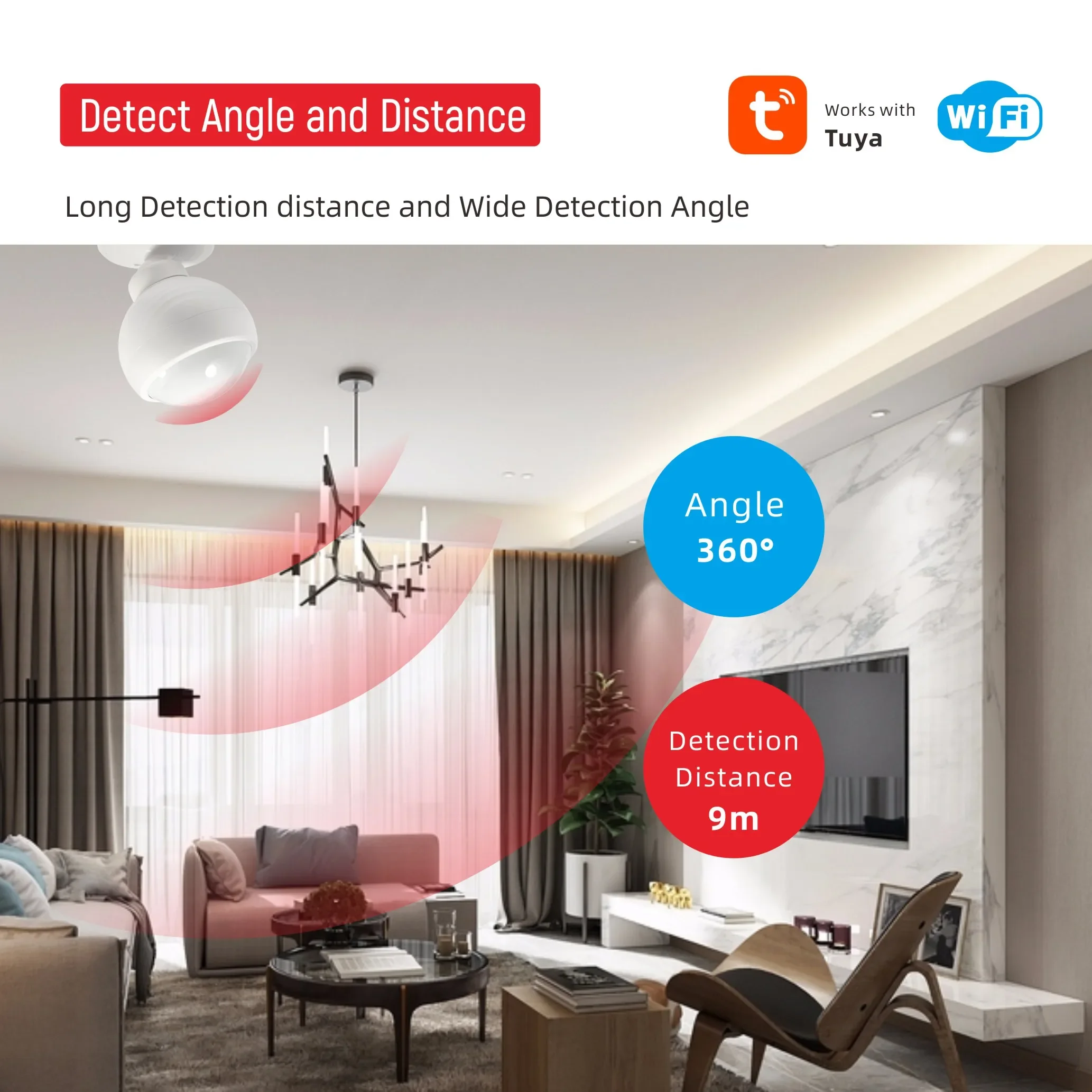 Tuya Smart Home WiFi PIR Motion Sensor with Wide Angle for Light Control Anti Theft Rechargeable Battery Support