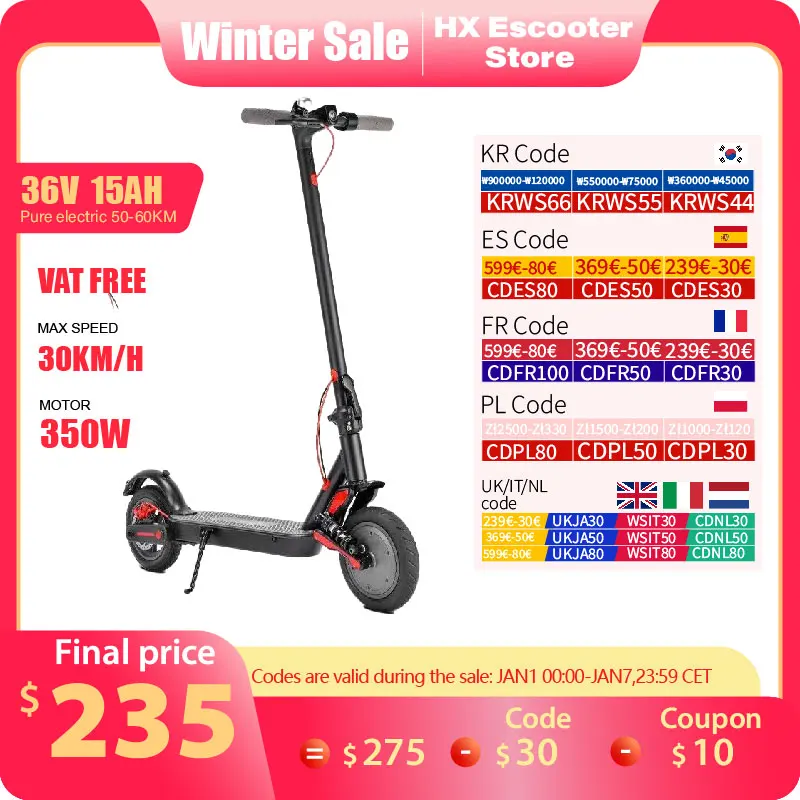 HX Adult Electric Scooter 350W 15AH 36V Electric Kick Scooter Foldable 8.5 inch Wheel APP Smart Self-Balance Escooter