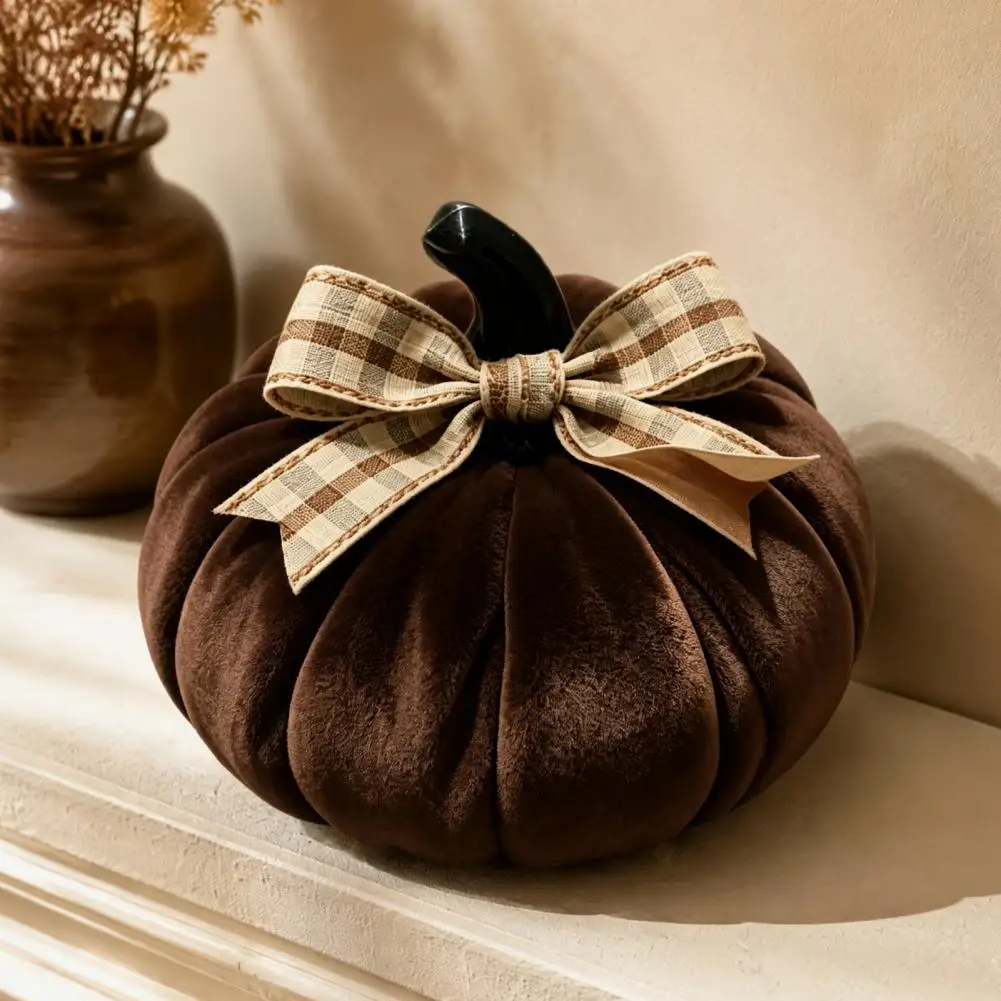 Handmade Stuffed Pumpkins For Thanksgiving Farmhouse Shelf Decorations With Bow Fall Harvest Tabletop Ornaments