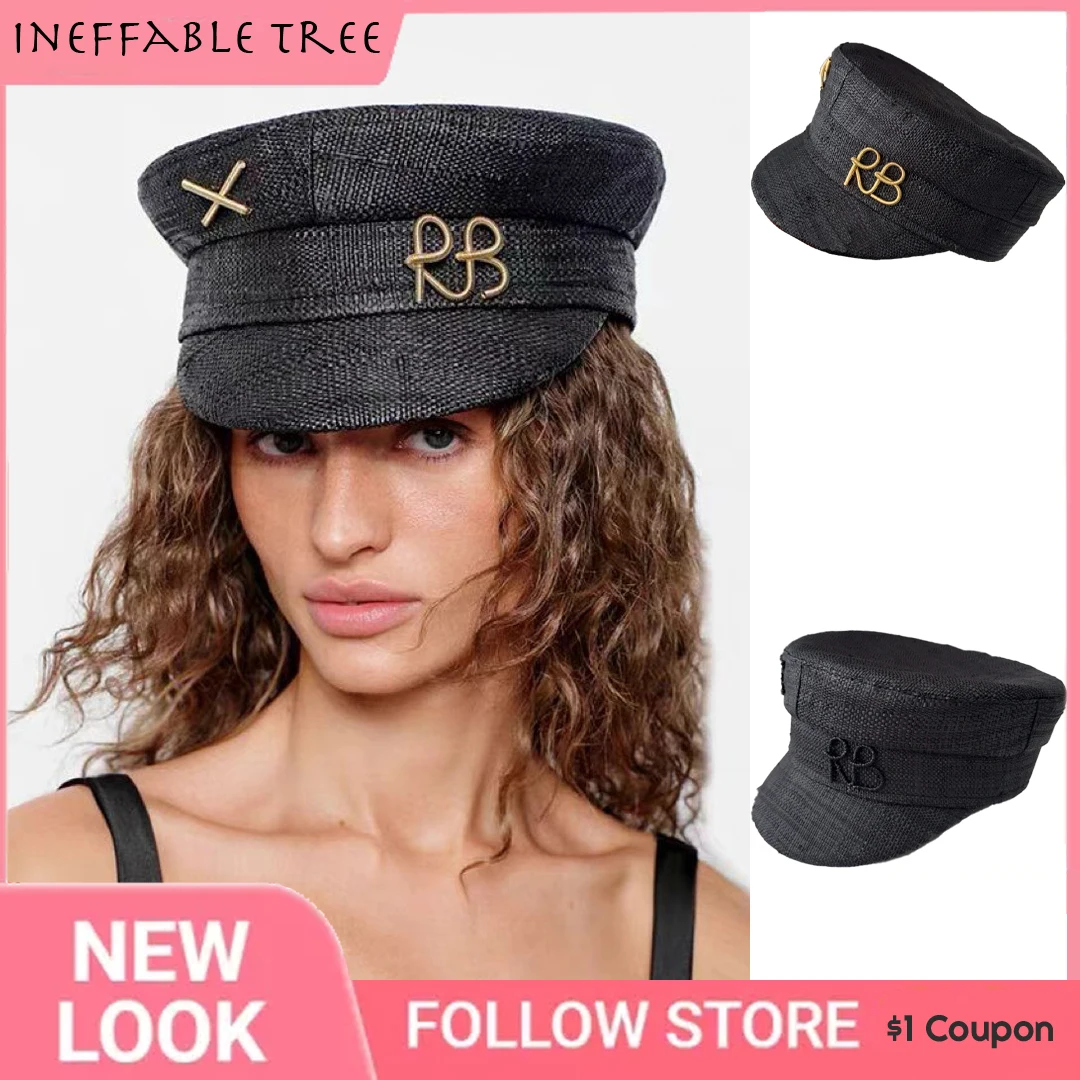 

Ретро-шляпа-берет из рафии с черно-золотыми буквами, винтажная кепка-газетчица для женщин, стильная дизайнерская кепка-капитан в военном стиле, шикарная дизайнерская шапка-шапочка, кепка-горра