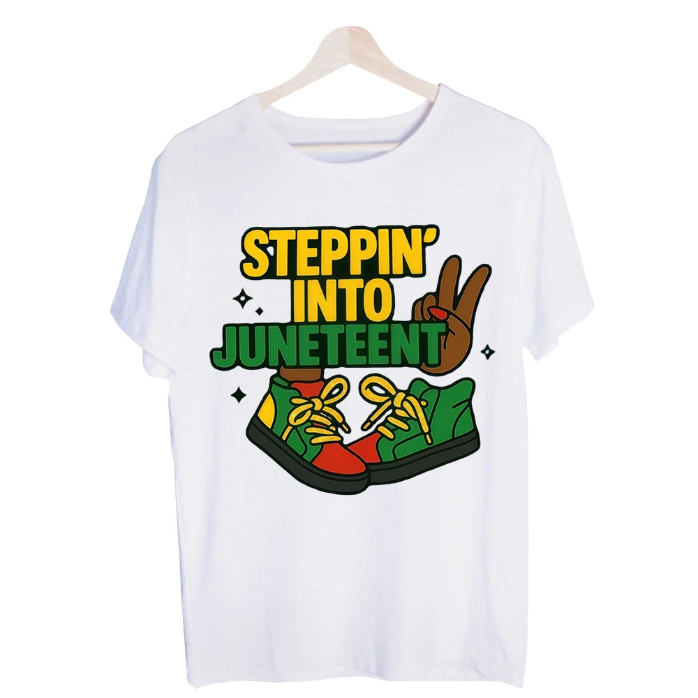 Men's Juneteenth Typography & Shoes Graphic Tee, Short Sleeve Crew Neck T-Shirt for Casual Celebrations and Summer Outfits