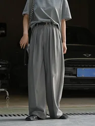 Spring and summer women's casual solid color high waisted loose wide leg pants