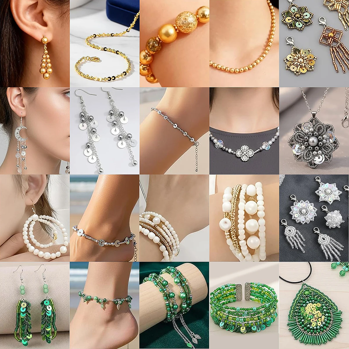 Premium 10 Grid Multi-color Imitation Pearl Beads, Rice Beads, Sequins Kit - DIY Jewelry Making (Bracelet/Necklace/Accessories)