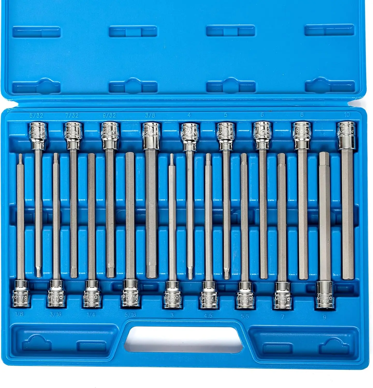 

18-Piece Extra Long Allen Hex Bit Socket Set, 3/8 Drive, SAE and Metric Sizes, 6" Length for Versatile Use