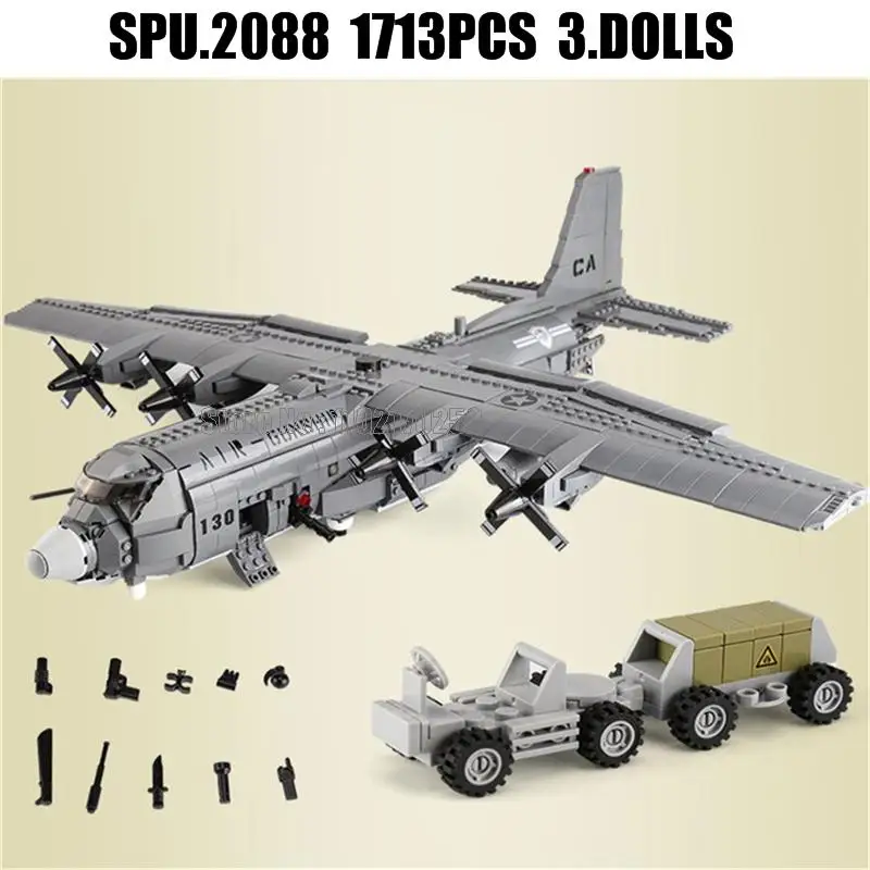 Xb06023 1713pcs Military Air Force Army The Ac130 Aerial Gunboat Plane Weapon Boy Building Blocks 3 Dolls Toy