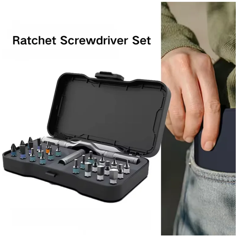 24-in-1 Ratchet Screwdriver Set – S2 Steel Bits, CNC Aluminum Handle, Magnetic & Color-Coded for Home Repair.