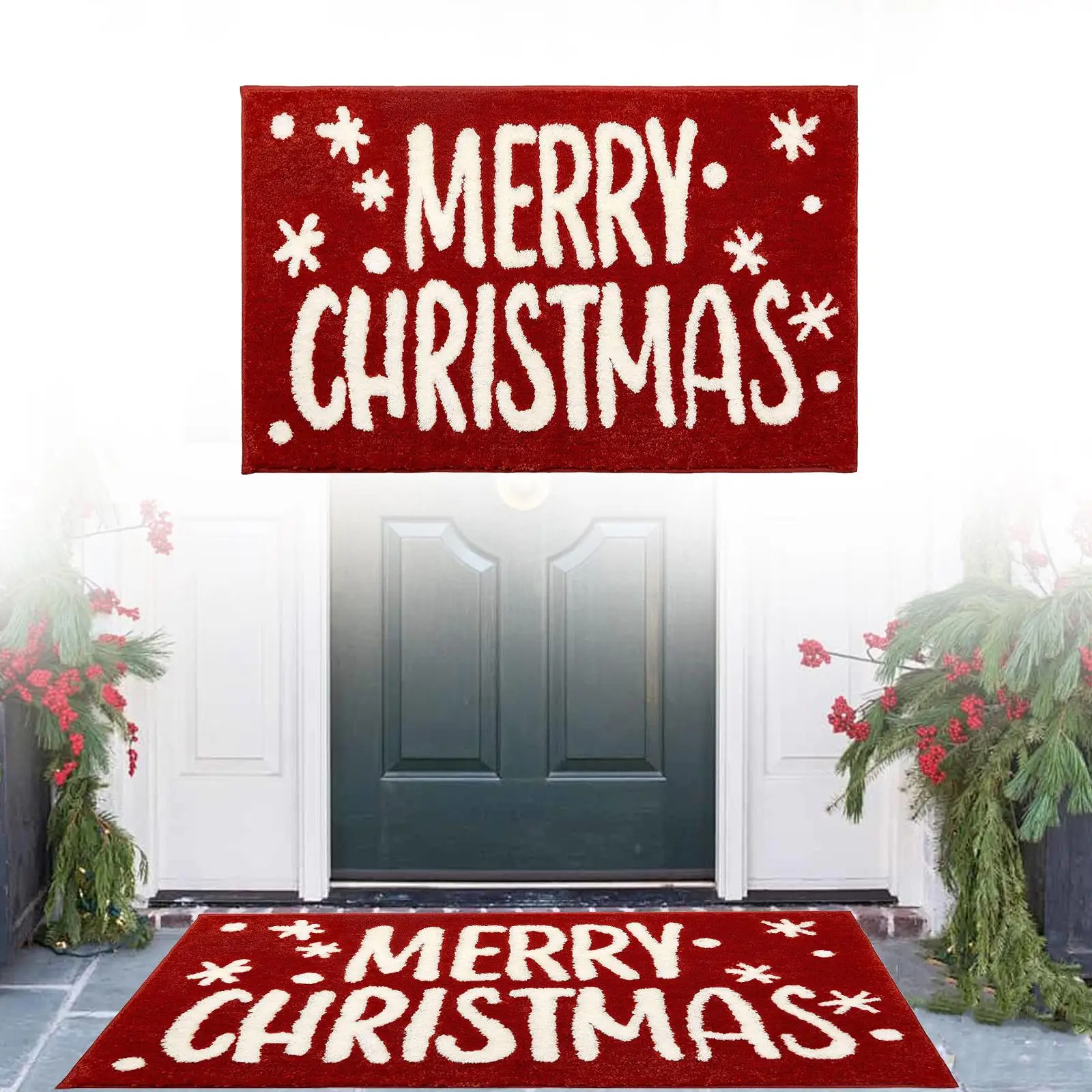 Christmas Mat for Front Door Gate Pad Non-slip Practical Winter Decor Christmas Rug Floor Mat for Home Hallway Living Room