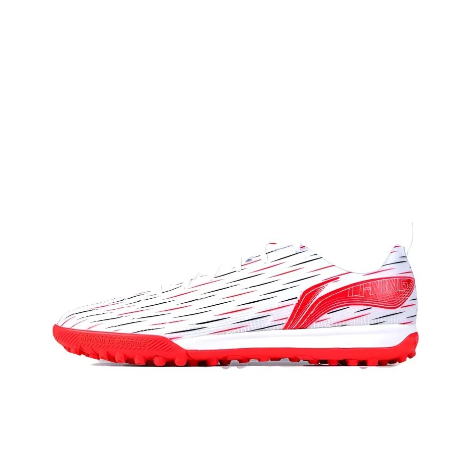 Li Ning Comfortable And Trendy TF Turf Artificial Turf Slip Resistant Abrasion Resistant Soccer Shoes Men's White Red ASFU061-4