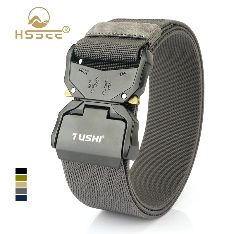 HSSEE 5cm Wide Belt for Men 2 Inch Elastic Belt Quick Release Aluminum Buckle Outdoor Casual Belt Military Tactical Girdle Male