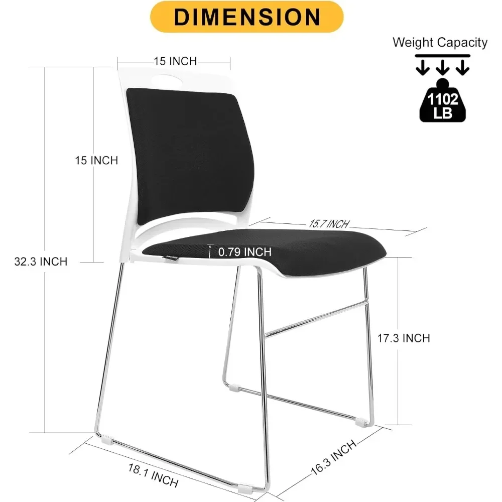 Stacking Chairs Set Black Stackable Home Office Guest Chair Set with Padded Seat and Back,Lobby Chairs Waiting Room Reception