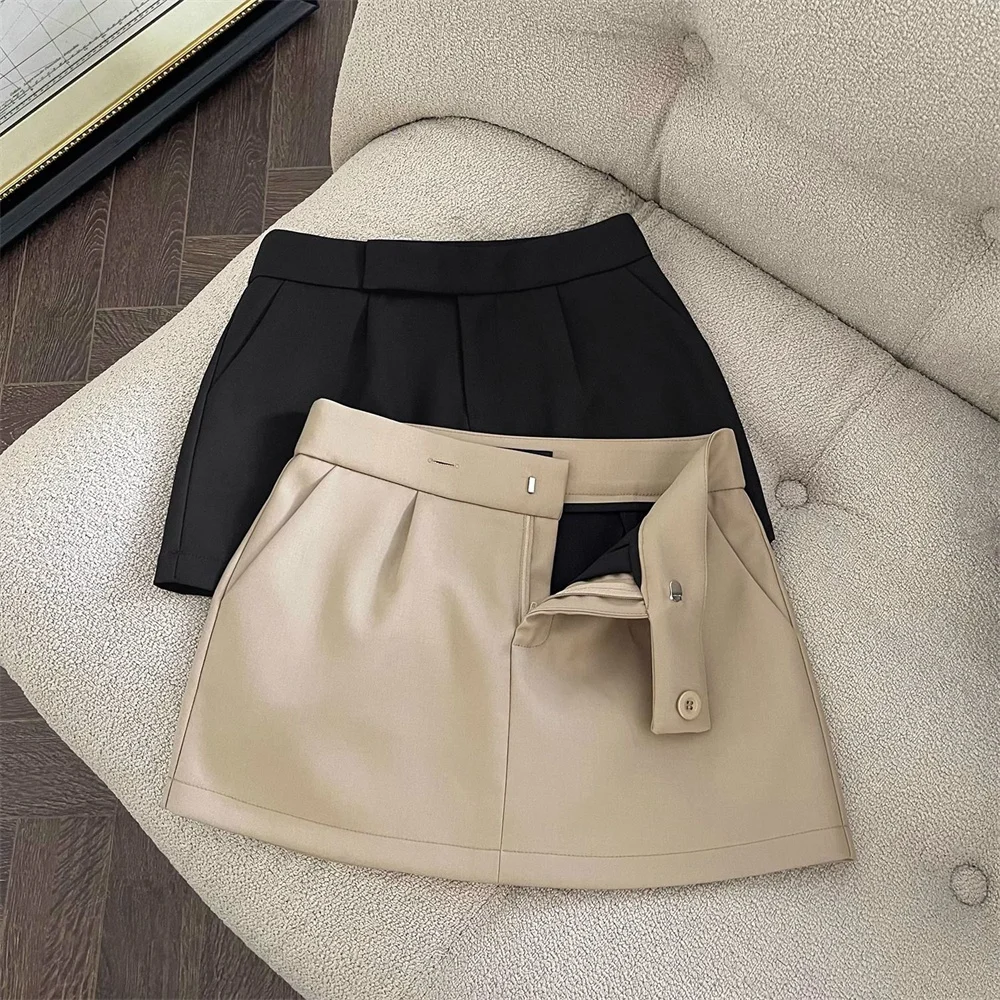 Faldas Vintage de otoño para mujer, ropa de calle a la moda, faldas informales con bolsillos sólidos, paquete de cadera dulce Mini 2025, nuevas faldas de primavera y verano