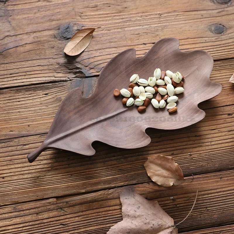 

Black Walnut Wooden Kitchen Trays, Hand-carved Leaf Disc, Country Style Wood Tray, Originality Woodiness Serving Tray