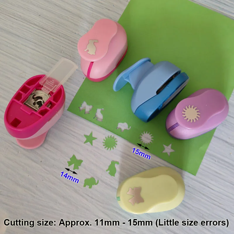 24PCS Hole Punch DIY Embossing Cutter Scrapbooking Machine Child Paper Cutting Cutter Random Pattern Color 11-15mm Cut Out Size
