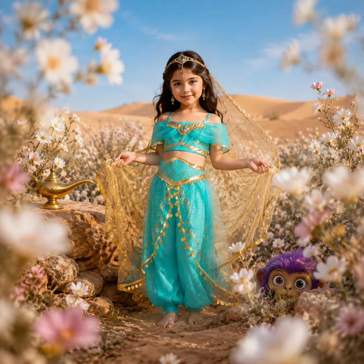 Muababy Magic Lamp Jasmine Princess Costume for Girls Aladdin Halloween Birthday Carnival Cosplay Dress 2-8Y Vestido