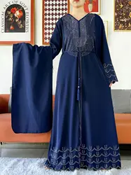 New 2025 Dubai Diamonds Muslim Women Modest Dress Elegant Arabic Femme Hijab Long Sleeve Chiffon Abaya Islamic Turkey Clothing