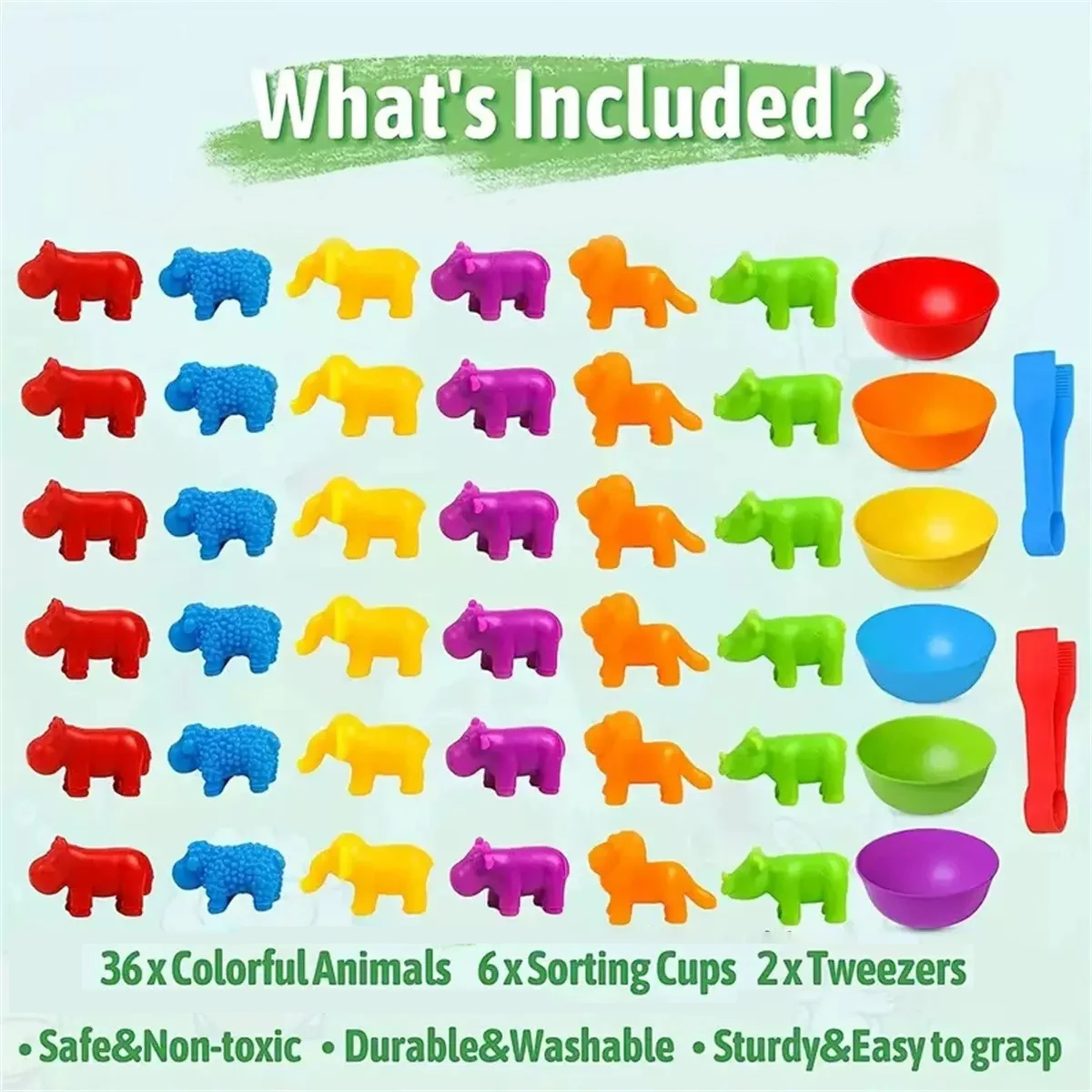 Montessori Material Rainbow Counting Bear Math Toys Kids Educational Sensory Toy Animal Dinosaur Color Sorting Matching Game  ﻿