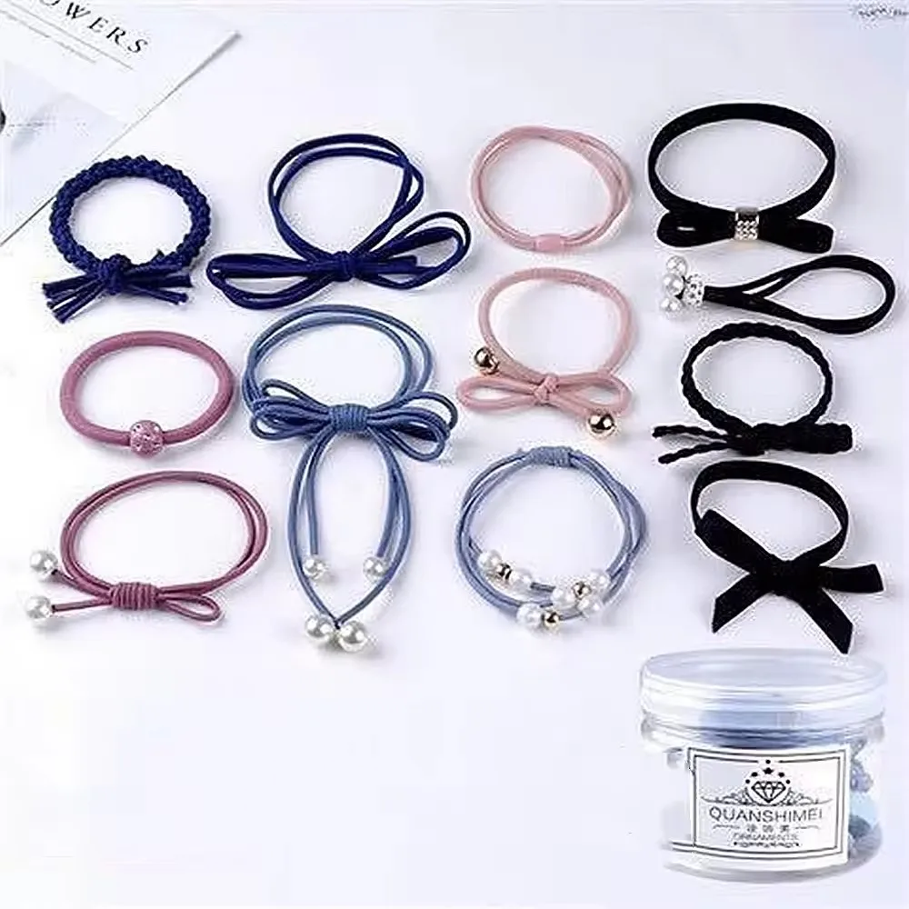 15pcs boxed new pearl hair rope cute wool braided lattice hair female girl high ponytail elastic elastic headdress