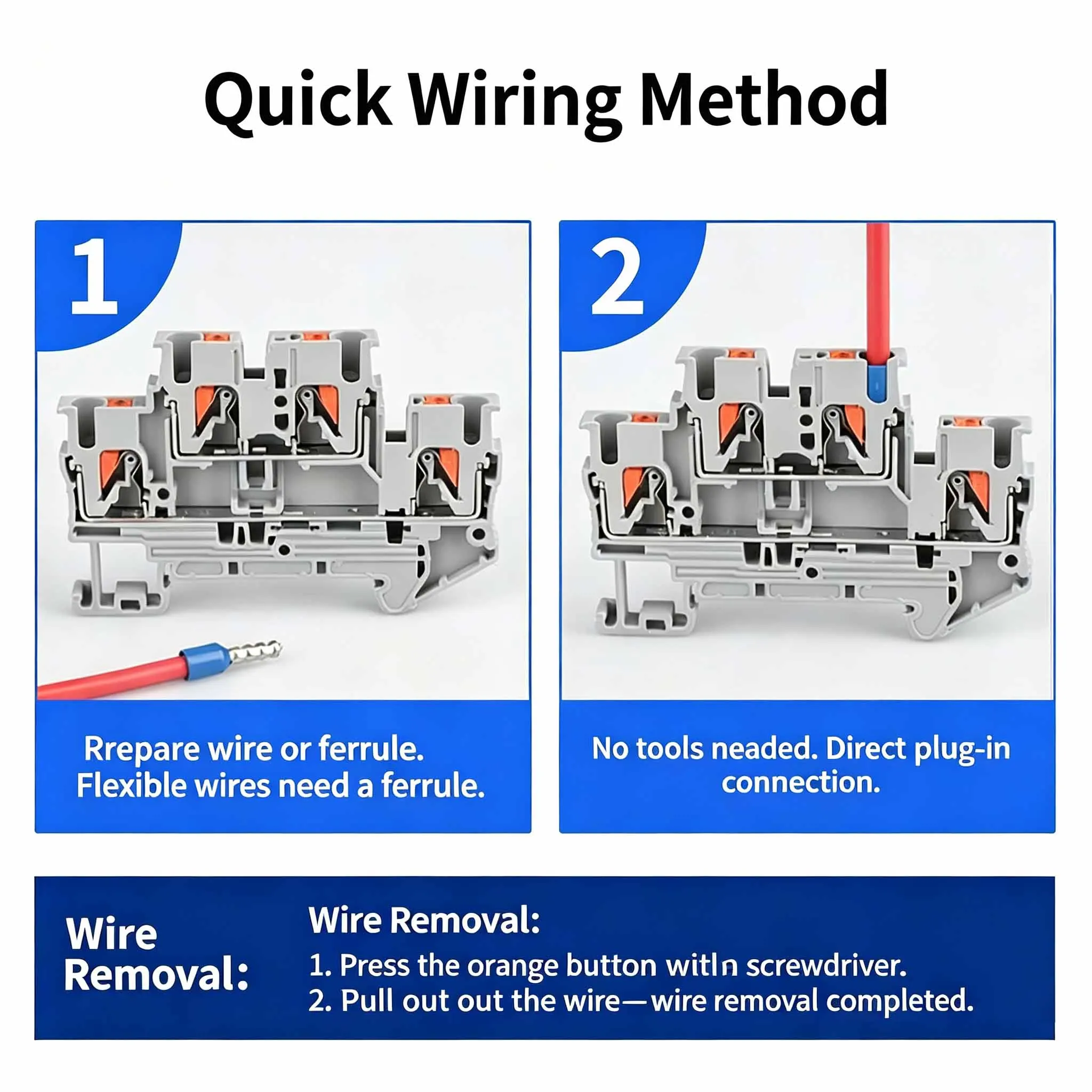 10Pcs PTTB2.5 PTTB-2.5 Din Rail Terminal Block 2 Layer 2.5mm² Push-in Double Level Electrical Wire Connector Plug Terminal Block