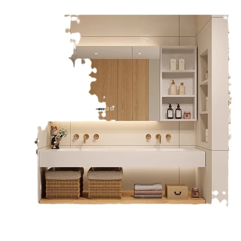 

Japanese log wind pure acrylic double basin bathroom cabinet combination bathroom washbasin