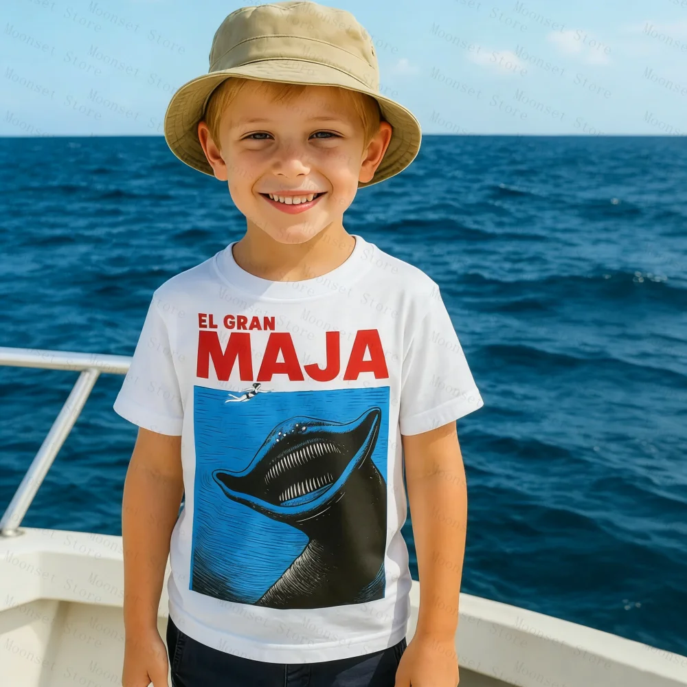 Camiseta Infantil El Gran Maja para Meninos e Meninas, Camiseta Engraçada com Gráfico de Monstro Marinho, Personagem de Desenho Animado do Oceano, Camiseta Feminina, Blusas Masculinas