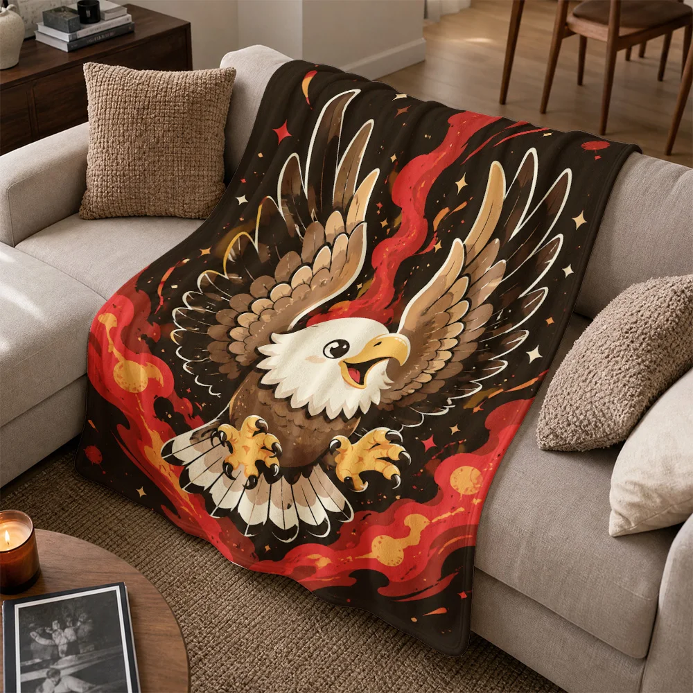 Dramatic Eagle Fire Print Throw Blanket for Sofa Couch Cozy Decorative Winter Fleece Fall Throw for Large Bed