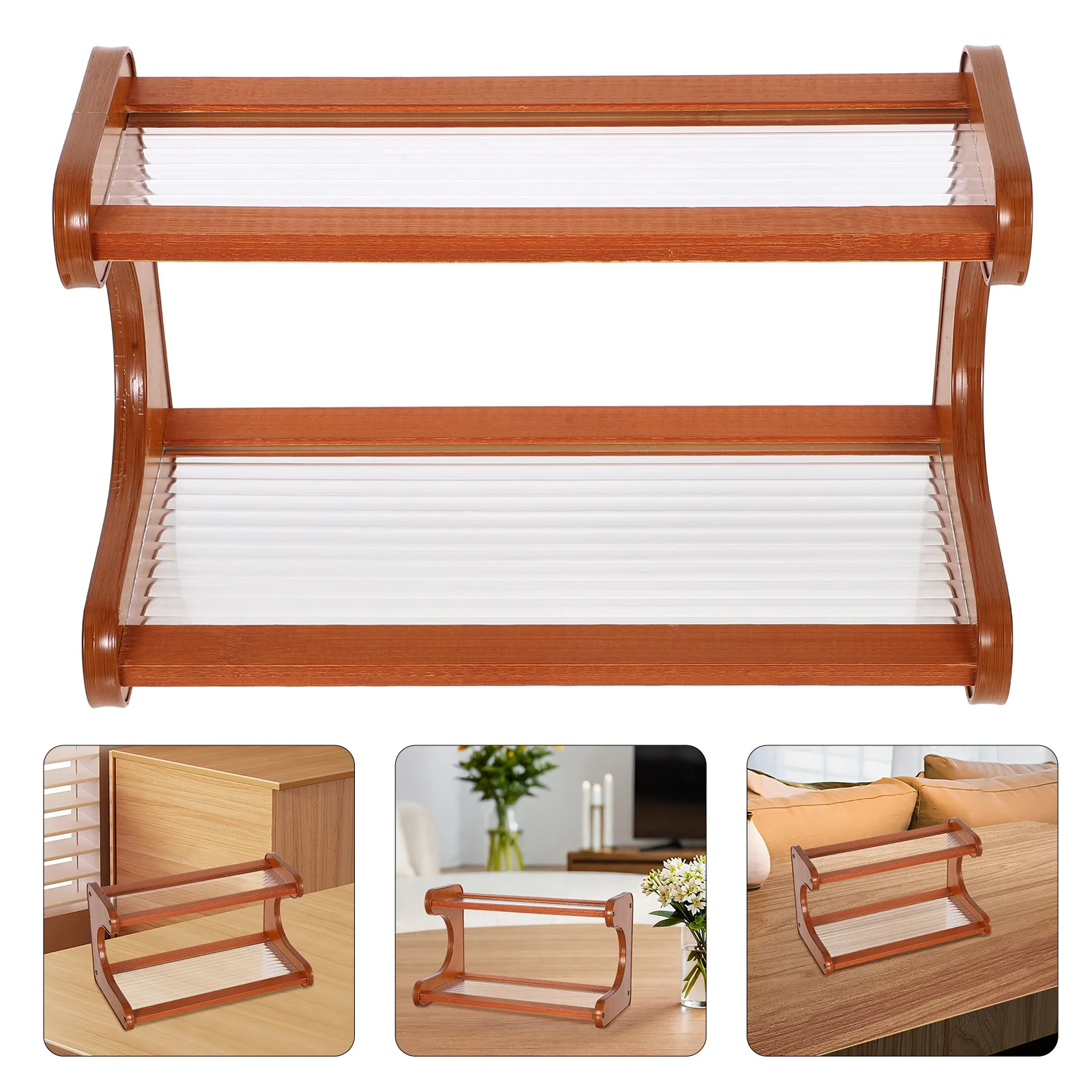 

2-Tier Desktop Storage Rack Light Brown Space Saving Tabletop Organizer For Office Kitchen Dorm Multilayer Shelf For Books