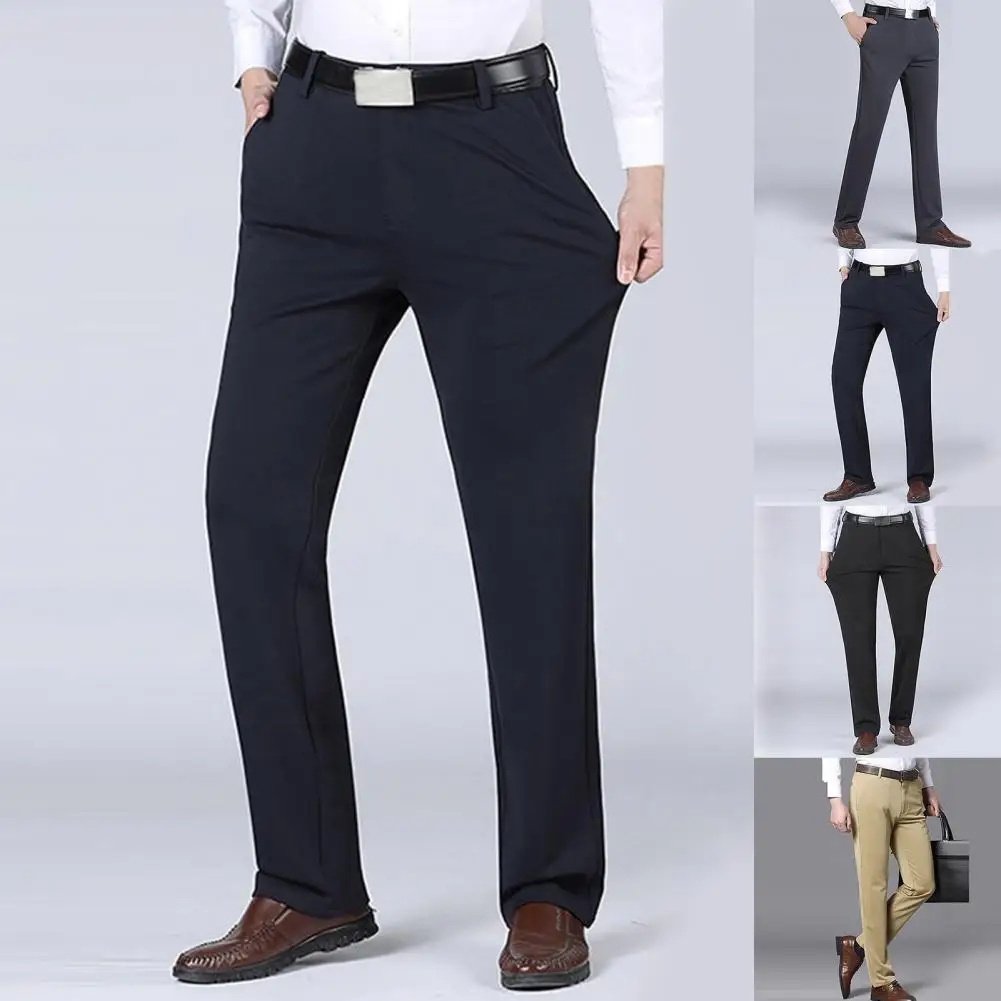 

Popular Suit Pants Spring Autumn Mid Waist Trousers Solid Color Straight Suit Pants Men Pants Skin-friendly