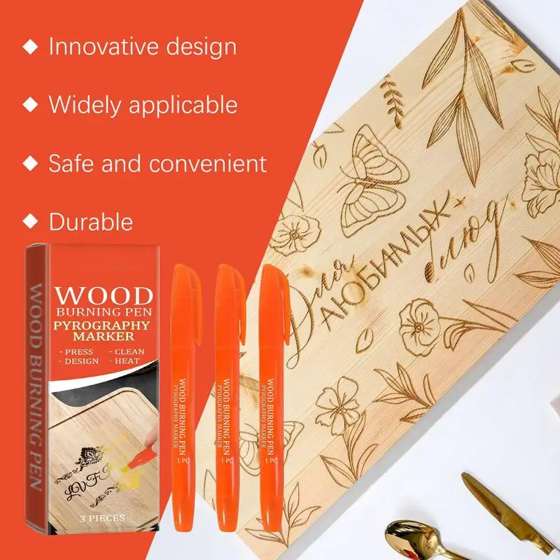 Wood Burner Tool Wood Marker 3 Pieces Scorch Pen Wood Burning Marker Multifunctional Wood Touch Up Markers For Artists Beginners