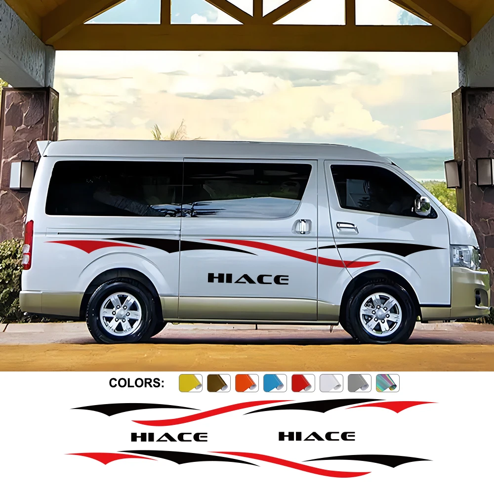 

Боковые наклейки на дверь автомобиля для Toyota Hiace Van Bus Racing, спортивные полосы, украшение «сделай сам», графика, виниловая наклейка, аксессуары для автотюнинга
