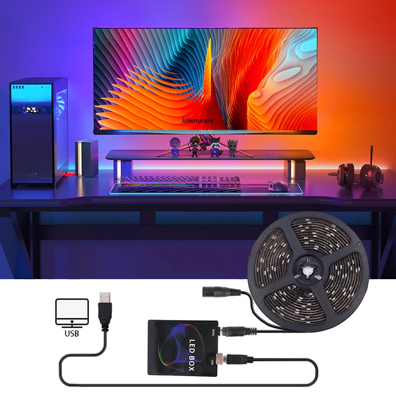 Diodo emissor de luz de tira ws2812b 5050 rgbw sonho cor ambiente conjunto para pc tela backlight led 1m 2m 3m 4m 5m festa jogo fita led