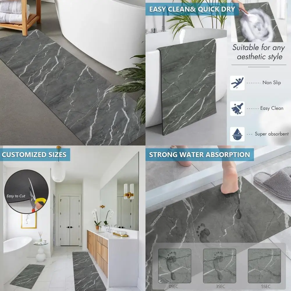 

custom-sized rubber non-slip absorbent thin bath rugs, quick-drying, door-fit, washable mats