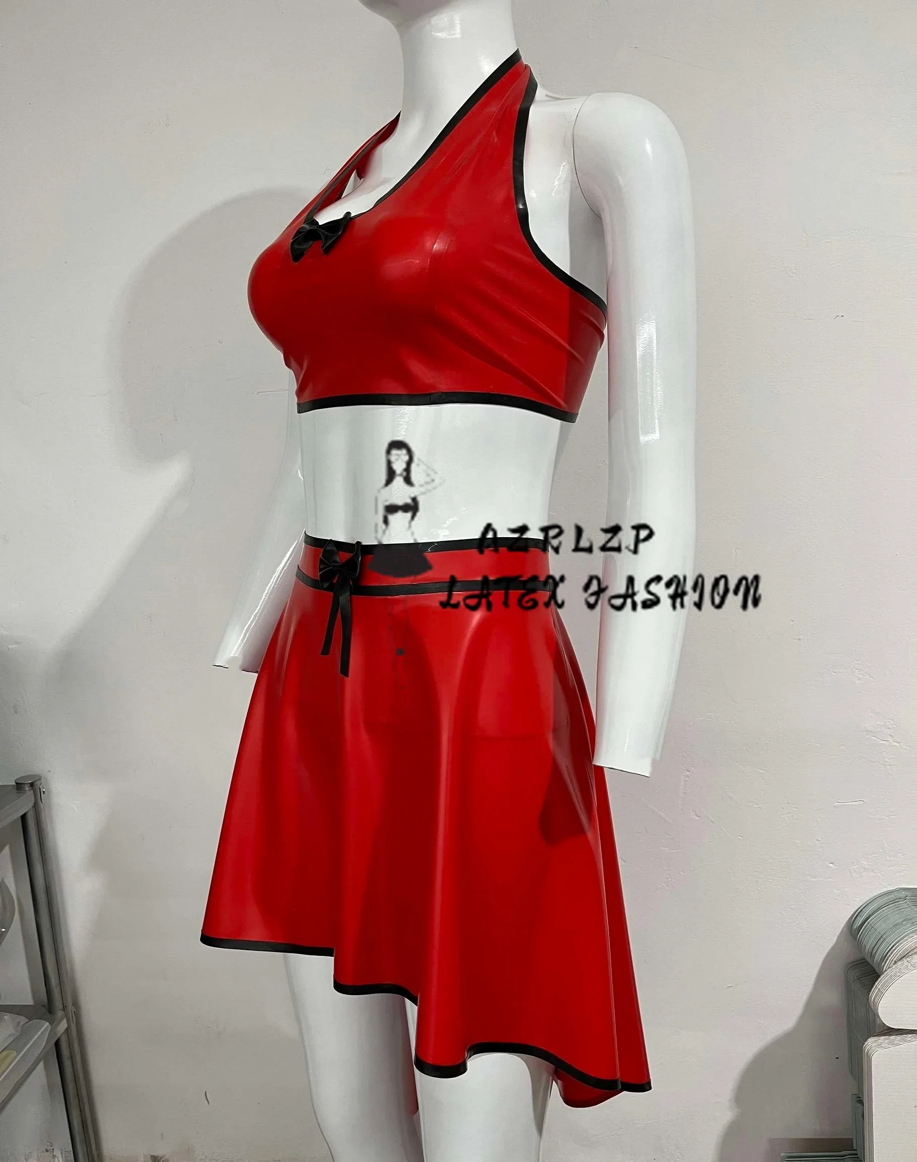 

Women's Latex Skirt, Bra Top, Halter Top Set
