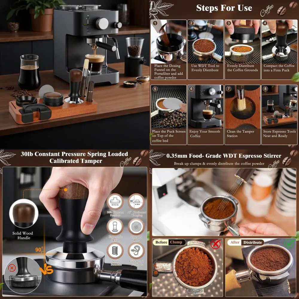 

51mm Coffee Tamper Set with 8-Piece Espresso Accessories Kit, Dosing Tools, and Stirrer