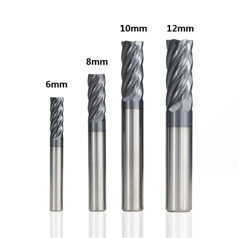 

1pc 6/8/10 / 12mm 6 flute carbide milling cutter tiain coated hrc55 cnc router bit end