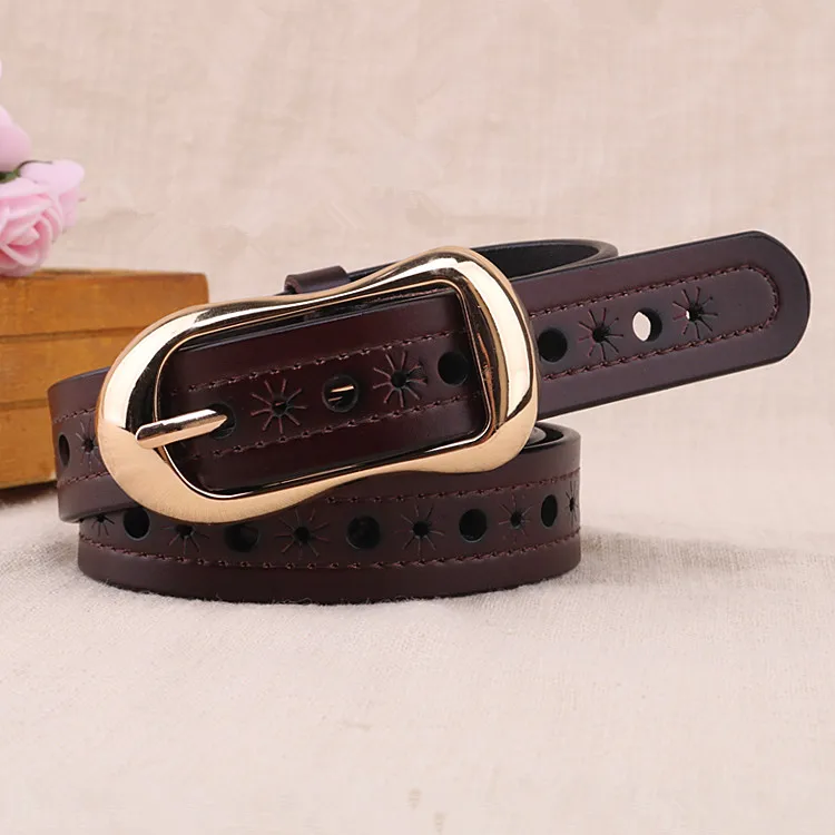 حزام رفيع مزخرف للطلاب على الطراز الكوري حزام جينز أنيق من جلد البقر الكوري حزام مجوف متعدد الاستخدامات