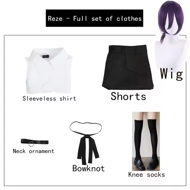 Anime Chainsaw Man Reze Cosplay Chainsaw Woman Cosplay Costume Bomb Shirt Outfits Tie Short Neck Reze Wig Halloween Clothing - Image 9