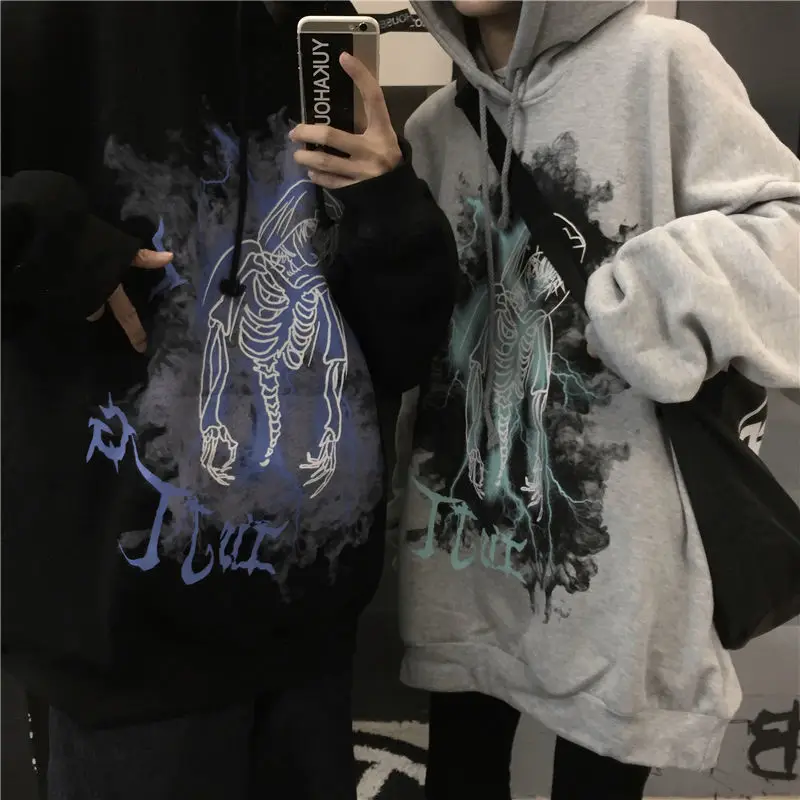 Maglione con cappuccio marea da uomo e da donna 2022 nuova versione coreana autunno e inverno ins dark graffiti cartoon plus testa di cappotto in velluto