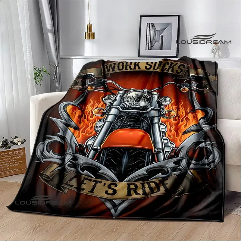 Motorcycle retro printing blanket Flange Warm Soft and comfortable picnic blanket bed linings birthday gift