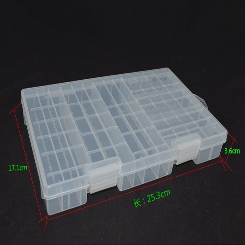 Caja de almacenamiento de plástico duro antiimpacto, organizador práctico, soporte de compartimento interior transparente, resistente al desgaste, AA, 40x AAA