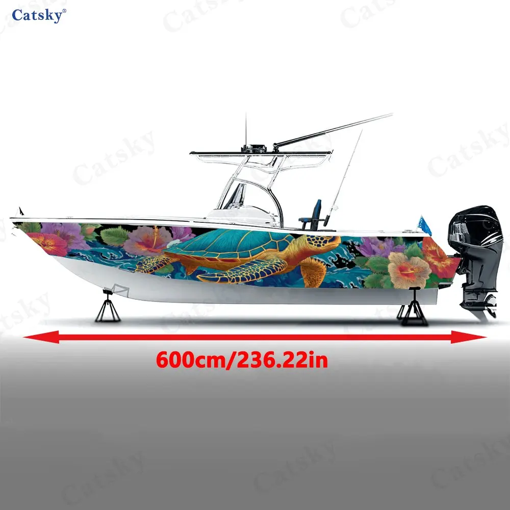 Sea Secret Realm Green Sea Turtle Boat Stickers, PVC Waterproof Vinyl Wrap Decals for Fishing Boats, Durable and Stylish Design